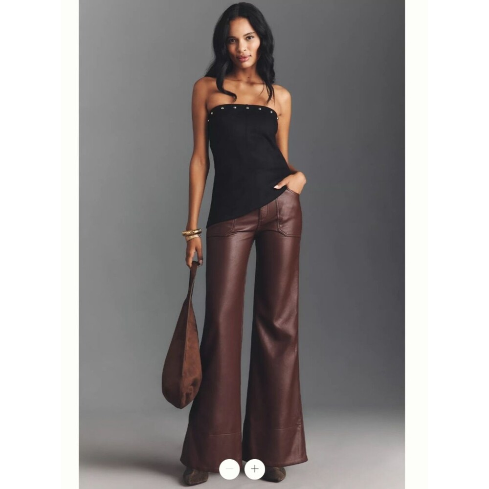 Anthropologie Pilcro The Rylan Faux-Leather Relaxed High-Rise Flare Pants